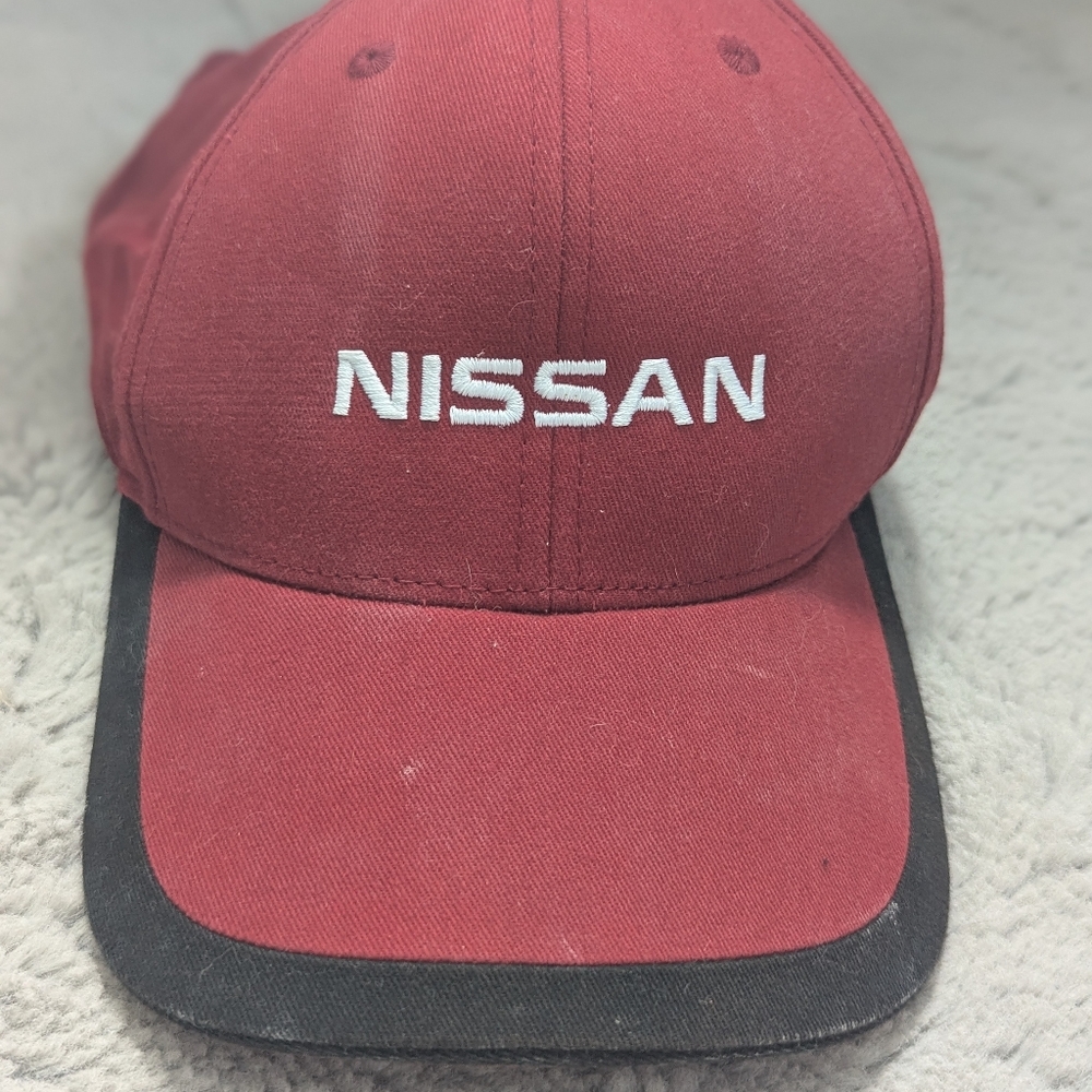 Nissan Logo Baseball Cap | Red & Black Adjustable Hat by Port Authority